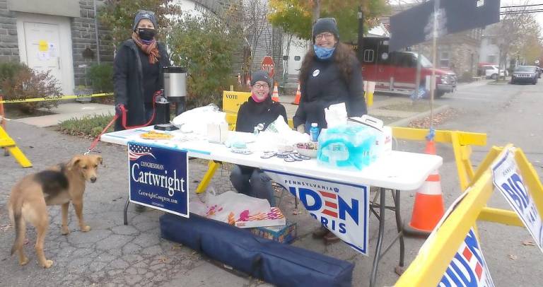 The Democratic table in Milford Borough on Election Day, with offers of candy and water to fortify voters (Photo by Frances Ruth Harris)