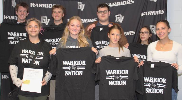 Students of the Month Eight of the nine DVHS Students of the month are (back row from left): Johnny Llewellyn, Chase Gillette, Desmond Colleran, and Ellie Castillos; Winter Oliver, Adeline Handy, Gabriella Baker, and Ella Smith are in the front row (from left).
