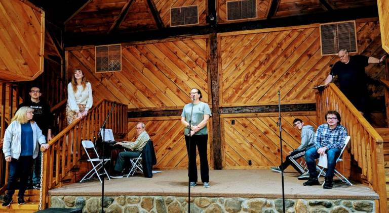 Announcer Tina Reece and the cast rehearse <i>A Christmas Carol</i> and<i> It’s a Wonderful Life</i>, at beautiful Tri-State Players theater.