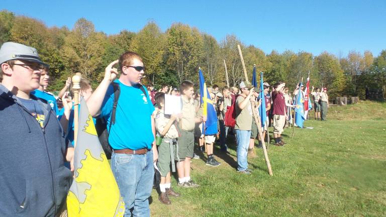 Scouts re-enact the Battle of Walnut Mountain Opening ceremonies (Photo by Frances Ruth Harris)