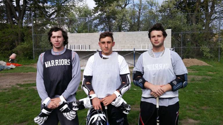 Veteran starters guide Warriors in boys lacrosse From left: Neil Roche, Nick Pampalone, and P.J. Matarazzo (Photo provided)