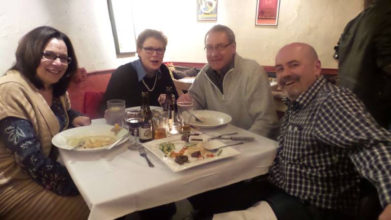 Bringing down the house Jean O’Donnell, Eileen Smith Steve Smith, and Brian O’Donnell at the Waterwheel (Photo by Frances Ruth Harris)
