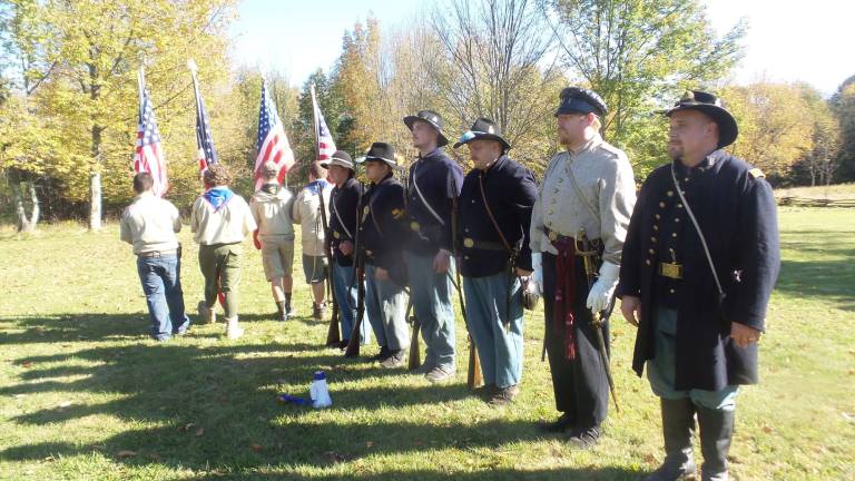 Scouts re-enact the Battle of Walnut Mountain Open ceremonies (Photo by Frances Ruth Harris)