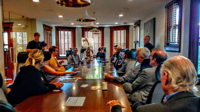True story about secretly rich widow to be filmed in Milford Press conference at the Fauchere Conference Center (Photo by Anya Tikka)