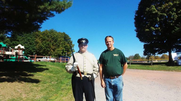 Scouts re-enact the Battle of Walnut Mountain Leaders Bill Grico and Bill Budd from Troop 174, Dingmans Ferry (Photo by Frances Ruth Harris)