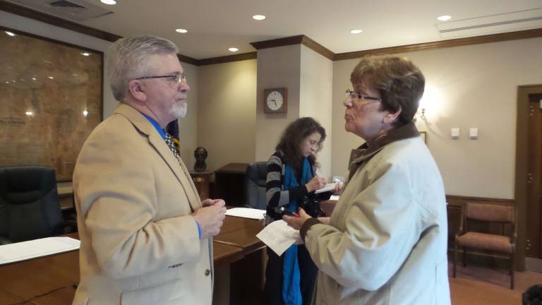 Literacy program asks for help as adult learners wait Pike County Commissioner Matt Osterberg with Sandy LeFort, vice president of the Wayne-Pike Adult Literacy Board of Directors (Photo by Frances Ruth Harris)