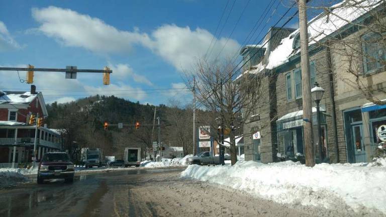 Pike's roads stayed a mess for days after Stella Slush on Broad Street in Milford days after the storm (Photo by Anya Tikka)
