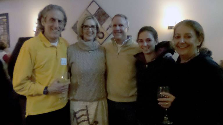 Five write-ins take out incumbents in Milford Verge candidates (from left): David Wineberg, Annette Haar, Patrick Beck, Meagen Kameen, and Adriane Wendell are pictured at the Election Eve party held at the Jive Bar in Milford (Photo by Frances Ruth Harris)