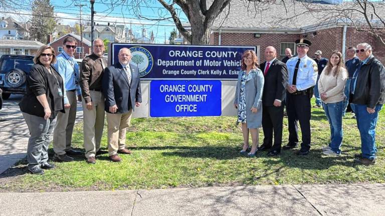 County and city representatives gathered on Monday, April 15 to celebrate the Port Jervis DMV’s ribbon cutting.