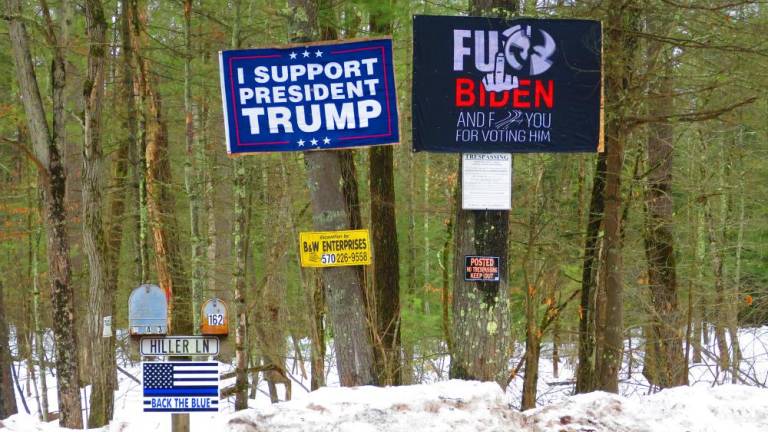 We have distorted the two offending words in the Biden sign (Photo by Pamela Chergotis)