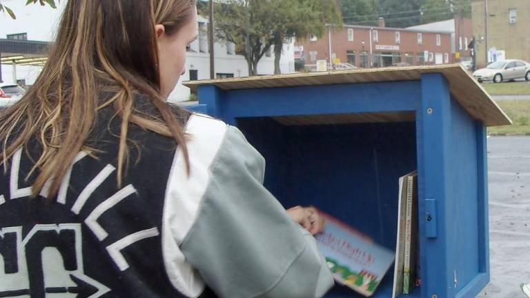 Think of the difference a book can make in a young person’s life Riley Cunniffe at a Little Free Library in Sussex County (Photo by Janet Redyke)