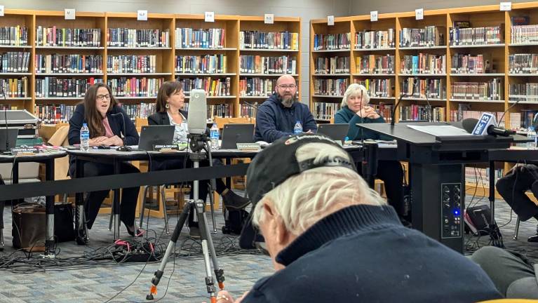 DVSD BOE addresses large crowd at March 19 meeting.