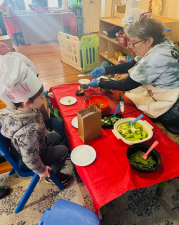 Green Trees ELC student, Owen, making Fruit Insects with Barbara Spenser, Green Trees Staff on Feb. 7, 2026.