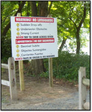 Signs along the Delaware River aim to warn visitors.