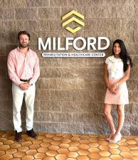 Administrator Zack Holena (L) and Director of Marketing and Admissions Rachel Verde of Milford Healthcare and Rehabilitation Center, in Milford, welcome new ownership as well as a new name, Milford Rehabilitation &amp; Healthcare Center.
