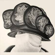 Exhibit Art, “1918” Lithograph by artist Amy Silberkleit is based on a collection of hats from the early 20th century era. The scarf hiding the face of the women (a self-portrait) gives reference Spanish Flu Epidemic of 1918.