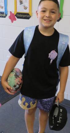 Anthony Antolino is equipped for the first day of school at Delaware Valley Elementary School.