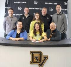 Beginning in front, Delaware Valley High School senior Aracelia Denhalter is flanked by mother Elizabeth Arniella (left) and her father Scott Denhalter. Her sister Miriam Denhalter stands immediately behind her. Standing on the back row, pictured from left to right are: Head soccer coach Kevin Quinn, assistant coach Jeff Luhrs, former head coach Jeff Rainear and assistant coach Brian Sweeney. Photo provided by Leslie Lordi/Delaware Valley High School.