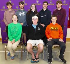 The DVHS team (clockwise from top left) of Nixon Kameen, Wil Salus, Jess Rhule, John Rivera, Clint Murray, John Lockwood with team coach Steve Rhule and University of Scranton Physics and Engineering Department faculty specialist Rachel Frissell.