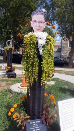 A tribute to Ruth Bader Ginsberg in front of the county courthouse, created as part of the Milford Garden Club’s HerStory project celebrating the 100th anniversary of women's suffrage (Photo by Frances Ruth Harris)