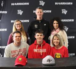 Pictured, front row from left, Jason Curabba, Quinn Curabba and Dawn Curabba; back row from left, Guidance Counselor Crystal Ross, head baseball coach Sean Giblin, Delaware Valley High School principal Nicole Cosentino.