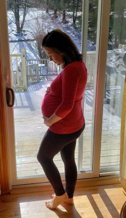 Rebecca Azzi, due April 7, had initially planned on a hospital birth but is also a good candidate for home birth.