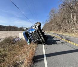 A tractor trailer carrying oranges overturned at about 9 a.m. on Wednesday, April 2, while traveling northbound on US Route 209 within Delaware Water Gap National Recreation Area. Photos provided by the National Park Service.