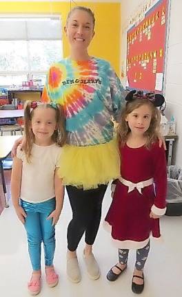 From left: Lynnae Kresse, Mrs. Niemotka, and Aubrey Becker on Wacky Friday