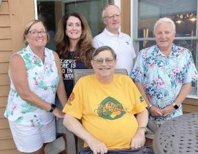 New officers: Back row - Mary Olsen Secretary, Carol Pranga President, Bill Kerstetter Treasurer, Ernie Olsen Sergeant at Arms, and&amp; John Wrobeleski Vice President (sitting)