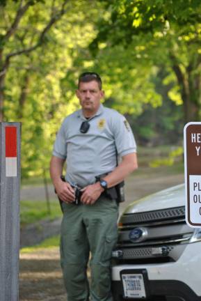 Ranger Joe Hinkes near the site of Sunday's fatal accident, on the river a few miles south of Barryville . (Photo by Anya Tikka)