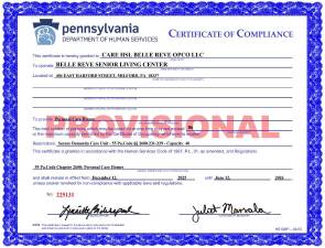 Belle Reve operating on a provisional license