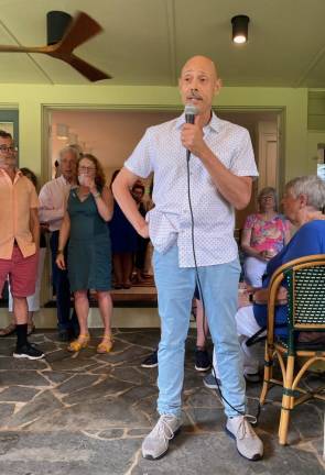 Javier Morales addressing the guests at the fundraiser for the fourth year of the upcoming Opera! Pike! Park! Photos by Marilyn Rosenthal.