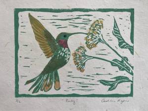 “Nuthatch,” woodcut, by Carol Lyons