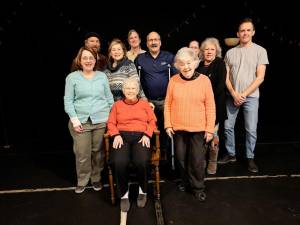 “Reel People” cast members (front row l-r): Wendy Gavis-Lainjo, Alda Pendell (seated), Pat Corcoran, (back row): Charles Terrat, Donna Dale, Tom Park, Joe Rudy, Marlene VanHouten, Sylvia Sirin, and Charles Johnson.