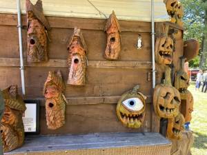 Hand-carved bird houses at the Festival of Wood sponsored by the Grey Towers Heritage Association