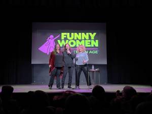 Vicky Kuperman, Carole Montgomery and Missy Hall on stage at the Milford Theater on Jan. 24.