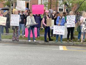 About 250 people demonstrated in Milford in support of abortion rights.