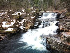 The waterfalls at George W. Childs Park.