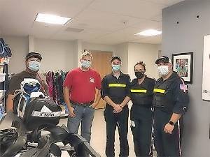 Flight crew from LifeNet New York that escorted the first patient ever life-flighted to Wayne Memorial Hospital’s helipad for cardiac treatment at the hospital. Left to right: Stephen Parenti, First Responder Driver, Andrew Moss, EMT; Mike Nuzzi, pilot; Tricia Haile, flight nurse; Aaron Peck, flight medic.