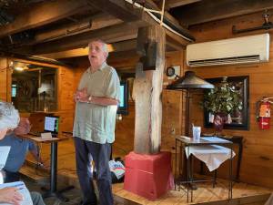 John Donahue spoke at the Waterwheel Cafe about his national park proposal.