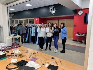 DVHS students (l-r) Nicole Steinberg, Cassandra Joyce Sophia Ball and Tiffany Gonzalez during a March 2023 Cinderella’s Closet event.