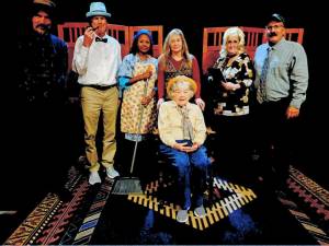 L-R: Charles Terrat, Tom Park, DeBorah Green, Donna Dale, Marlene Van Houten, Joe Rudy. Seated: Pat Rogers Corcoran.