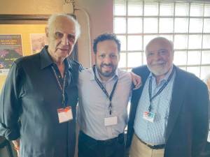 Nelson and Alex DeMille with MRAWF co-founder Bob Levine. The DeMilles talked about collaborating on their recent novel, “The Deserter.”
