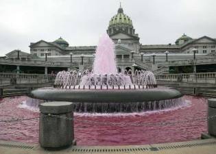 Capitol fountain turns pink for breast cancer awareness