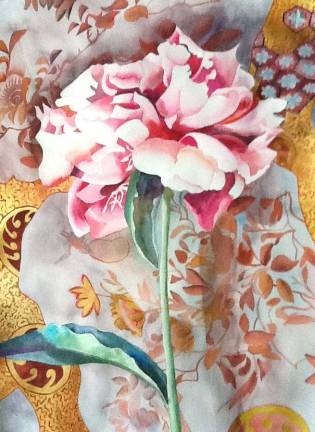 Linda Bastian's &#x201c;Peony in Chinese Bowl&quot; (30&quot; x 22&quot; watercolor)