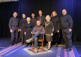 Presby Players’ Director, Jeffrey Stocker (seated) with cast, from Left: Charles Terrat, Donna Dale, Alda Pendell, Christopher T. Van Houten, Tom Park, Pat Corcoran, Margaret Harris and Joe Rudy.
