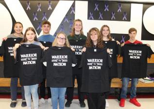 Beginning in the back row from left to right: Lajhia Rosario, Student of the Month; AJ Dierksen, Athlete of the Month; Elizabeth Gruodis, CTE Student of the Month; Genevieve Kupinski, and Athlete of the Month; Jason Mele, Achievement Award; of Milford. In front from left to right are: Jocelyn Alveari, Student of the Month; Hailey Kelly, Student of the Month; and Hailey Hemsworth, Fine Arts Student of the Month. Maya Sussman, Student of the Month, was unavailable for the photo. Photo provided by Leslie Lordi, Delaware Valley High School.