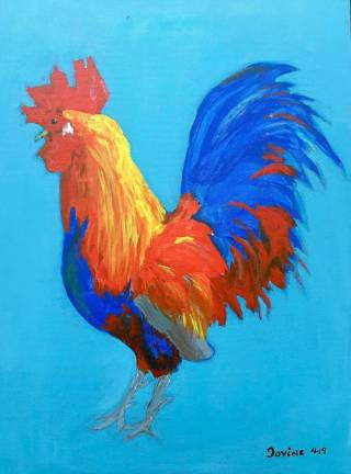 Courtyard Rooster (acrylic) by Gene Iovine
