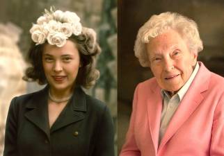 Arlene Kleist, shown at age 19 (left) and age 99, will celebrate her 100th birthday on Aug. 20, 2025.