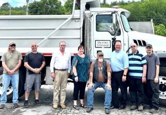 (L-R): Harvey McKean, road crew superintendent; Ray Willis, planning commission vice chair; Kevin Stroyan, planning commission chair; Rachel Hendricks, board of supervisors chairperson; Robert DiLorenzo, township supervisor; Joe Adams, state representative; Gary Williams, roadmaster and supervisor; and Mark Gates, road crew member.